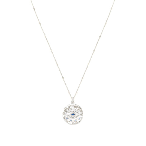 Evil Eye Protection Necklace, Rose Gold over Sterling Silver with Sapphire and White Topaz, High Polish Finish