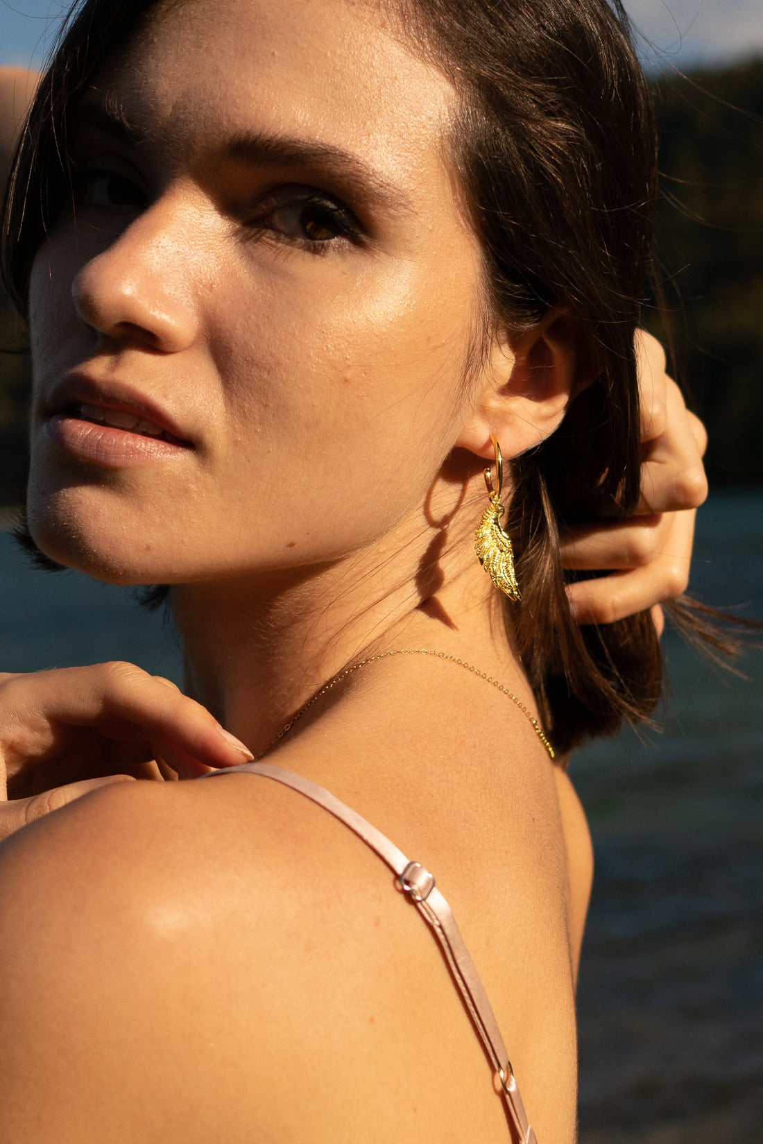 Angel Wing Small Hoop Earrings White Rhodium Over Sterling Silver