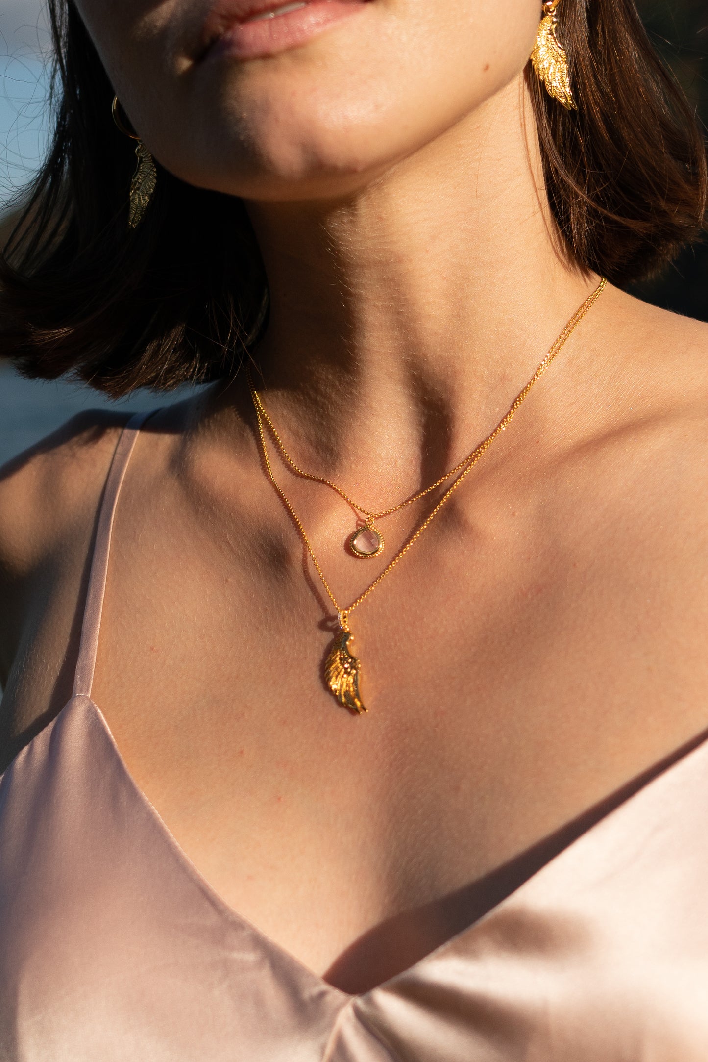ARCHANGEL CHAMUEL Angel Of Love Necklace, Rose Quartz, 18K Gold