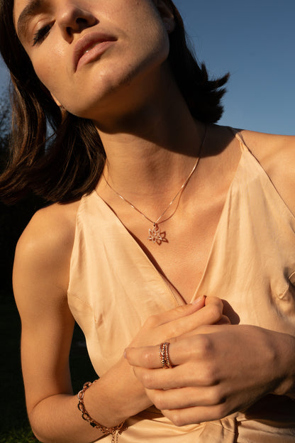 Illuminate Lotus Necklace, White Topaz Pave, 18k Gold