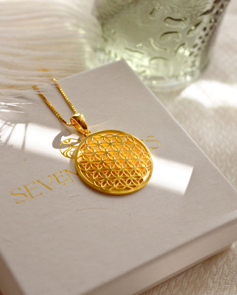 Flower of Life Spiritual Expansion Necklace, Rose Gold Over Sterling Silver, 16"+3"