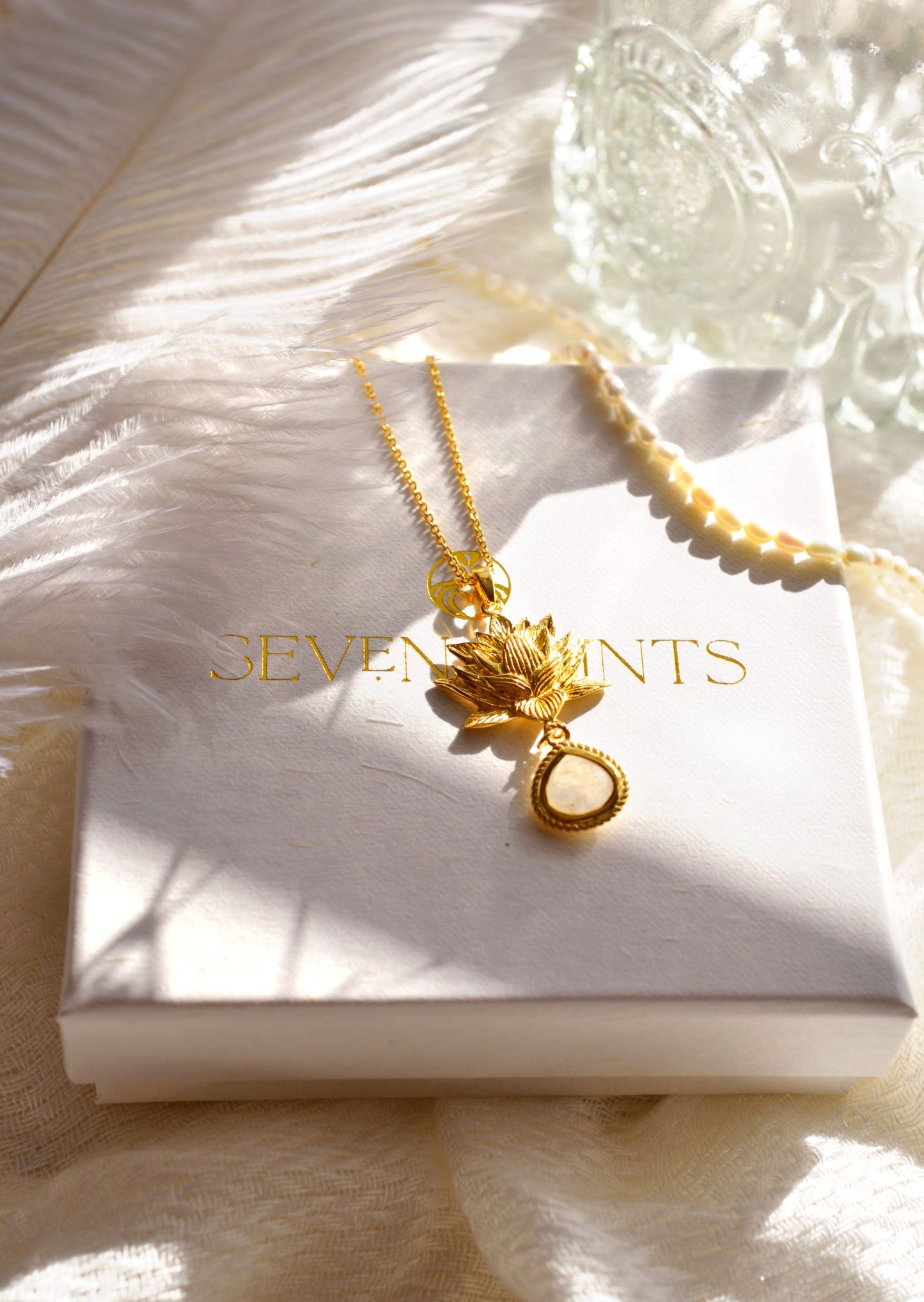 Goddess Lotus Necklace, Moonstone, 18K Gold