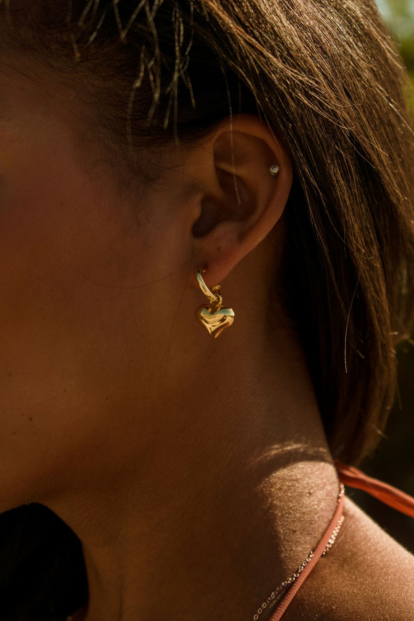 Puffy Heart Dangle Hoop Earrings