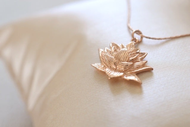 Awakened Lotus Necklace, Rose Gold