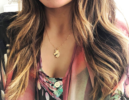 Mystical Unicorn Necklace, 18k Gold Over Sterling Silver