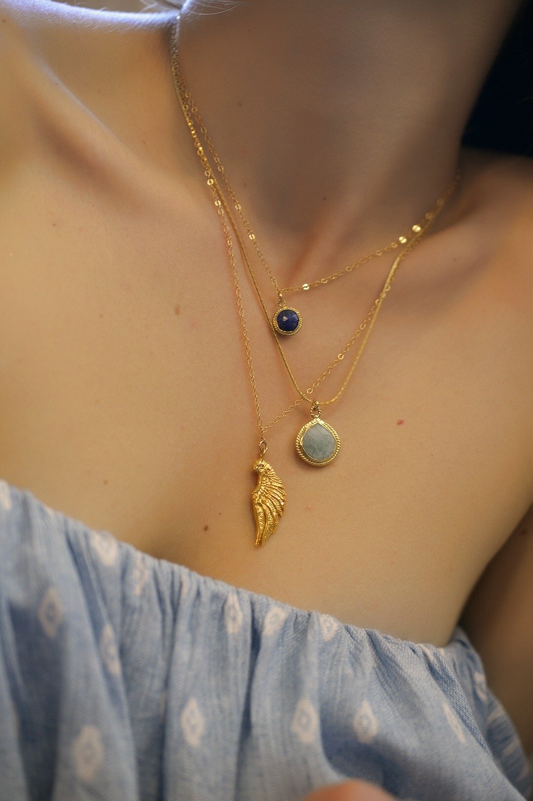 Archangel Michael Angel of Protection Necklace, Lapis Lazuli, White Rhodium