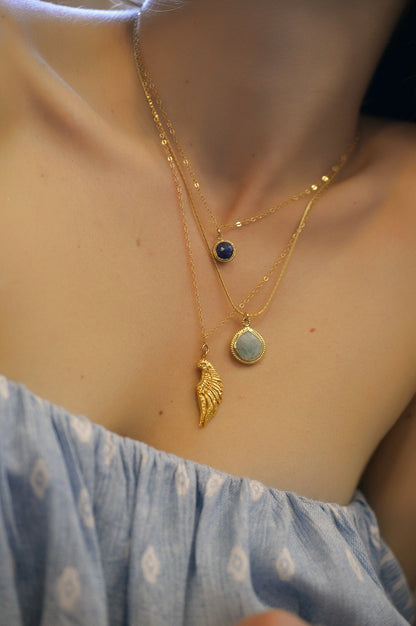 Archangel Michael Angel of Protection Necklace, Lapis Lazuli, White Rhodium