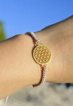 Heart in Bloom Flower of Life Woven Bracelet - Taupe - White Rhodium - One Size