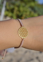Heart in Bloom Flower of Life Woven Bracelet – Taupe in 18K Gold, One Size
