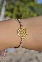 Heart in Bloom Flower of Life Woven Bracelet - Taupe - White Rhodium - One Size
