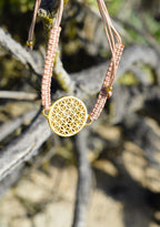 Heart in Bloom Flower of Life Woven Bracelet – Taupe in 18K Gold, One Size