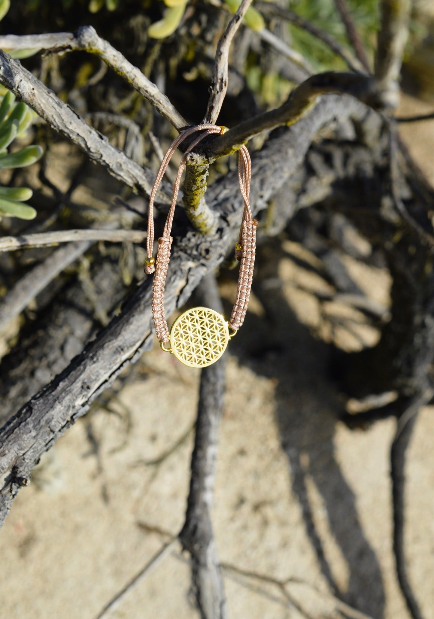 Heart in Bloom Flower of Life Woven Bracelet, Taupe, White Rhodium, One Size
