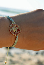 Luck & Prosperity Sri Yantra Friendship Bracelet – Sage Green in White Rhodium, One Size