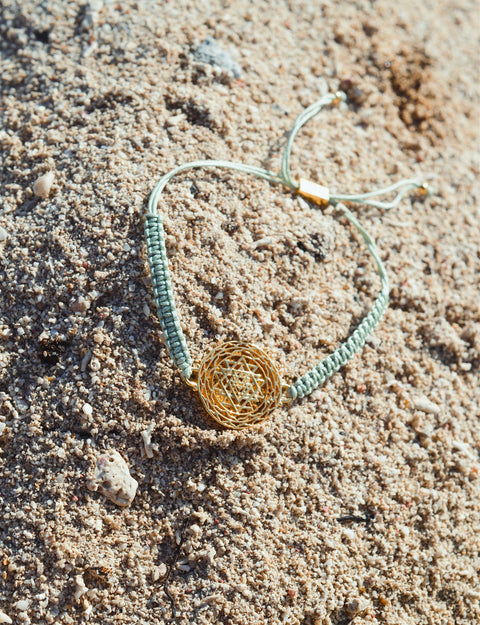 Luck and Prosperity Sri Yantra Friendship Bracelet, 18k Gold, Sage Green, One Size