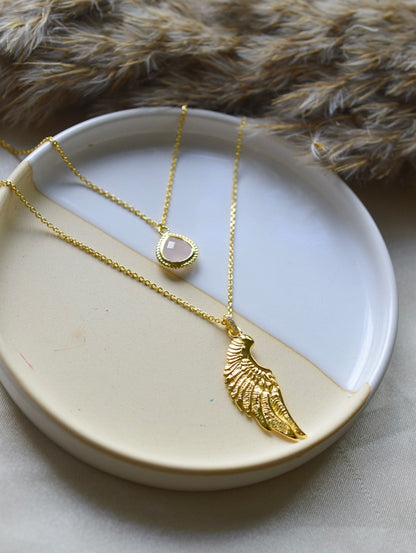 ARCHANGEL CHAMUEL Angel Of Love Necklace, Rose Quartz, 18K Gold