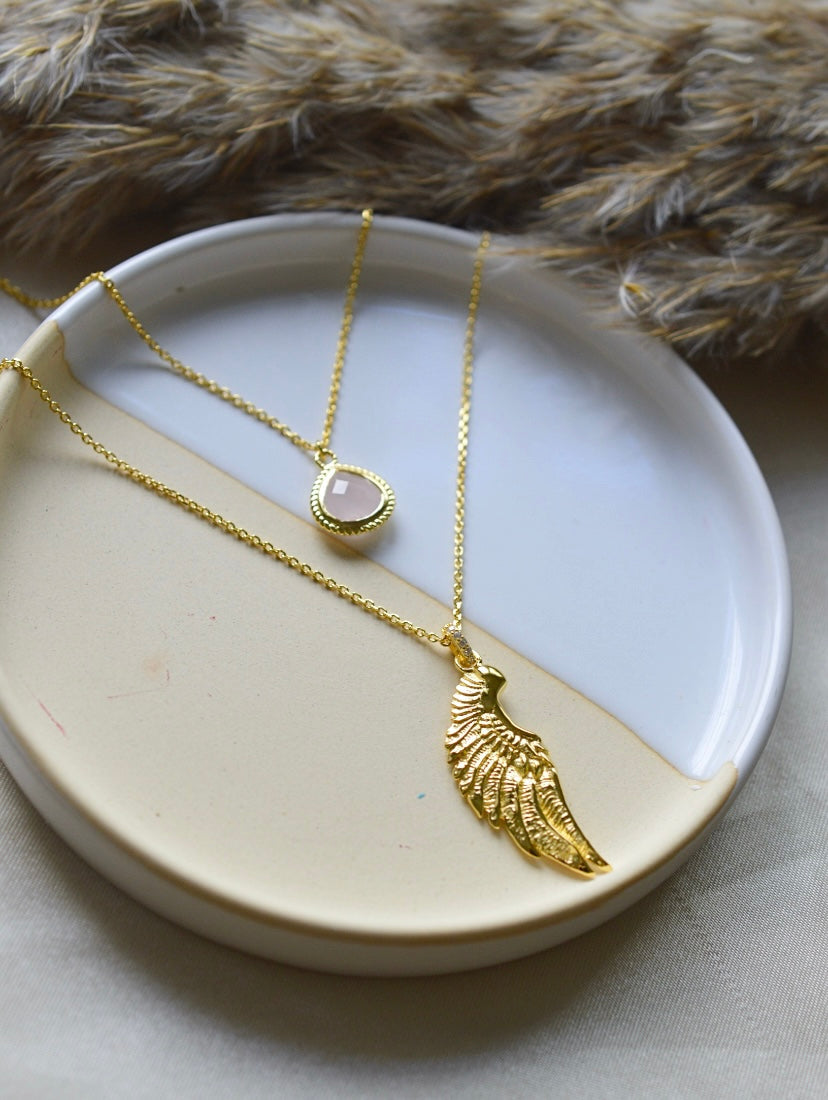 ARCHANGEL CHAMUEL Angel Of Love Necklace - Rose Quartz - White Rhodium