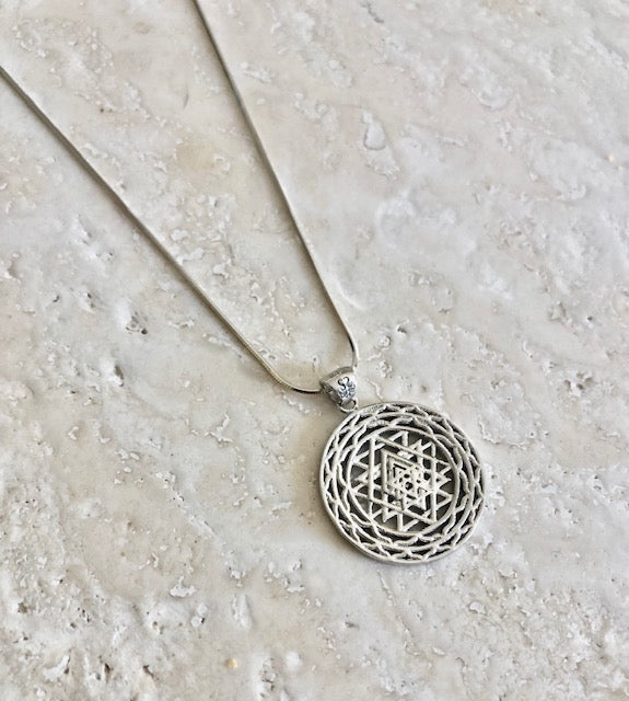 Sri Yantra Supreme Manifestor Necklace – White Rhodium Spiritual Jewelry