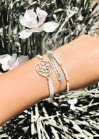 Sanskrit Chant - May All Beings Be Happy and Free - Sterling Silver Box Chain Bracelet - 18K Gold - Seen in Vogue