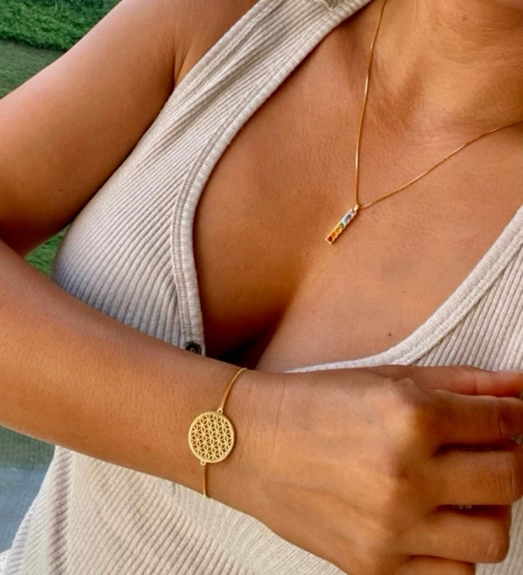 Chakra Align Rainbow Bar Necklace, White Rhodium