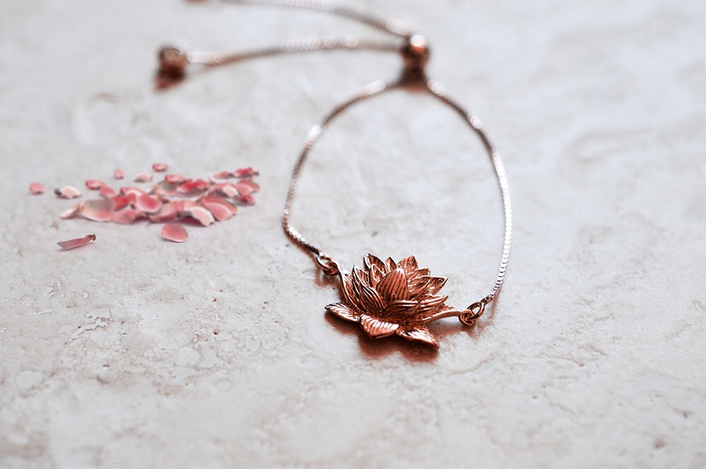 Awakened Lotus Adjustable Bracelet, Rose Gold