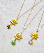 Aura Cleansing Lotus Necklace – Green Agate – White Rhodium | Seen in Vanity Fair UK