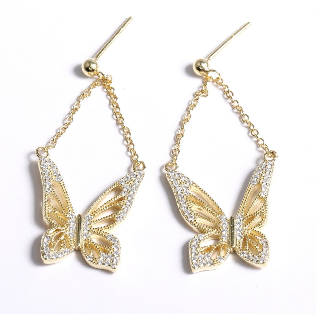 Graceful Spirit Butterfly Earrings – White Rhodium with CZ Diamond Pavé Spiritual Jewelry