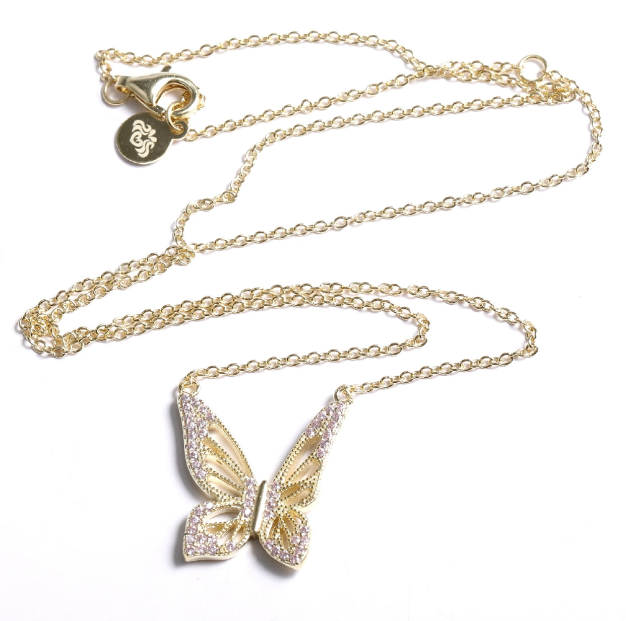 Graceful Spirit Butterfly Necklace – White Rhodium with Pavé CZ Diamonds Spiritual Jewelry