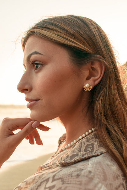 Radiate Pearl Stud Earrings, 18k Gold Plated Sterling Silver