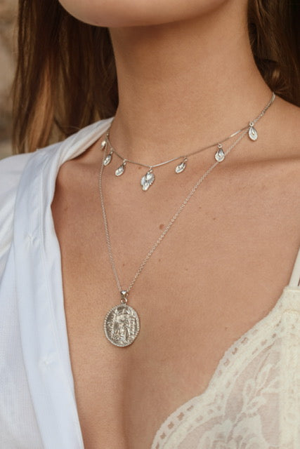 Artemis Slider Choker Necklace, White Rhodium