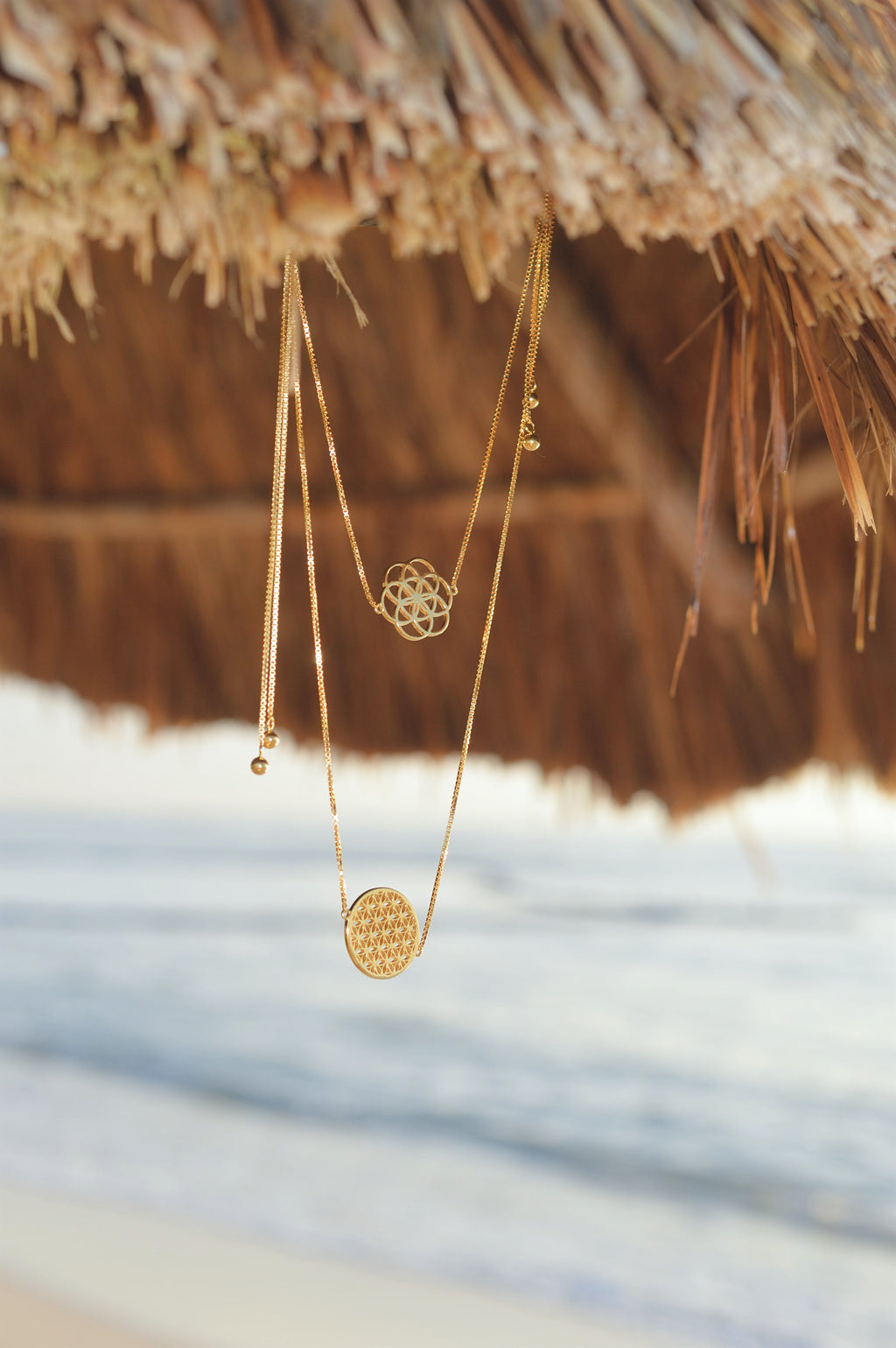 Flower of Life Choker Necklace – Y-Style Lariat Reversible in White Rhodium