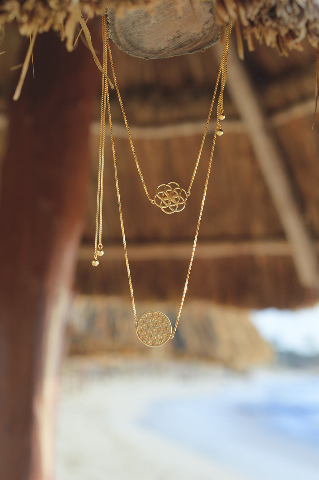 Seed of Life Choker - Y-Style Lariat - Reversible Necklace - 18K Gold