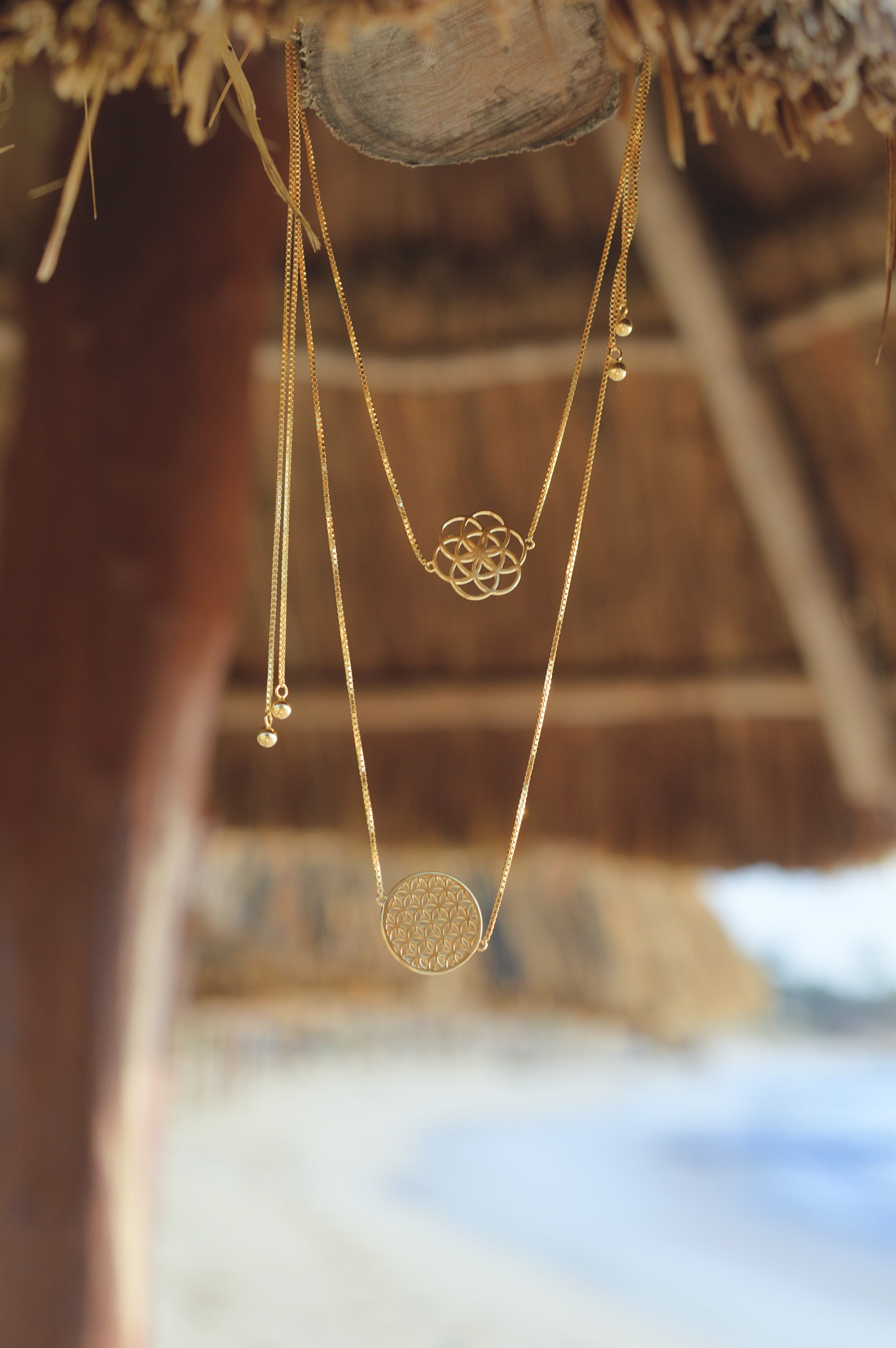 Flower of Life Reversible Y-Lariat Choker Necklace – 18K Gold Spiritual Jewelry