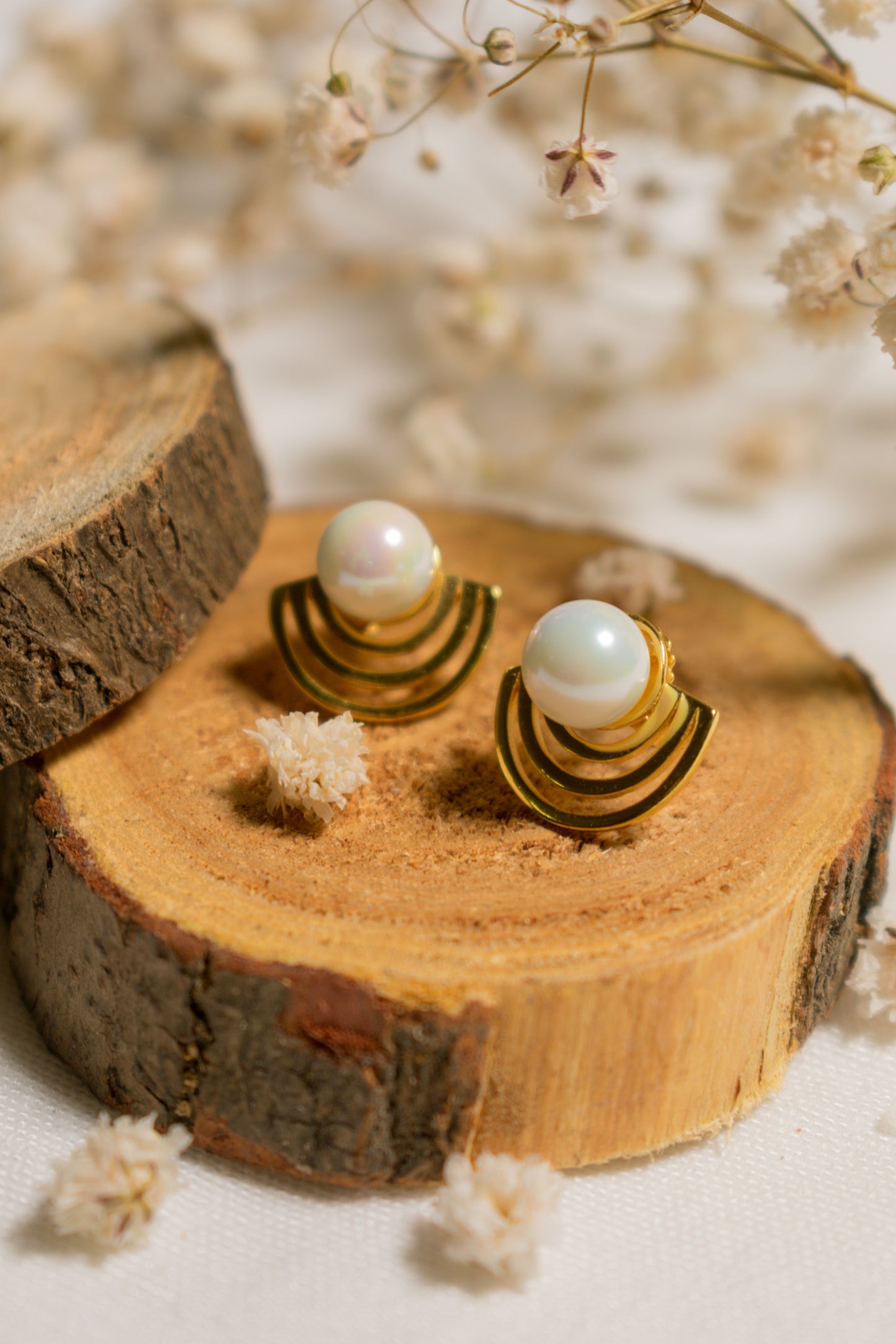 Radiate Pearl Stud Earrings, 18k Gold Plated Sterling Silver