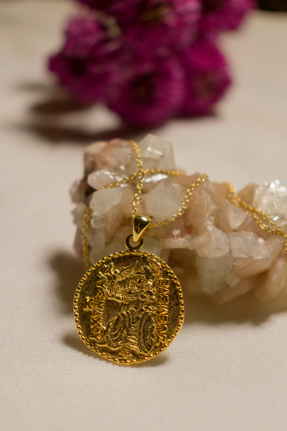 Athena Antique Coin Necklace, 18K Gold Plated