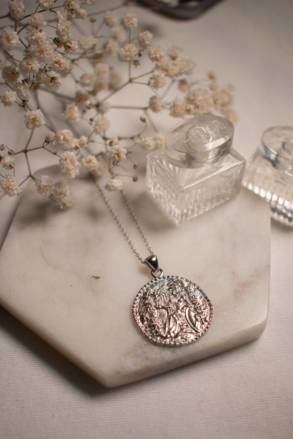 Athena Antique Coin Necklace - White Rhodium