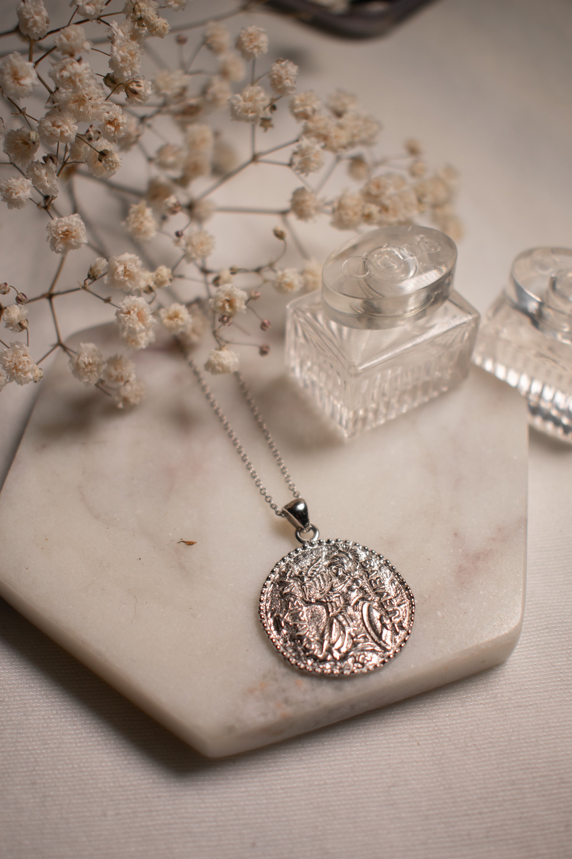 Athena Antique Coin Necklace - White Rhodium