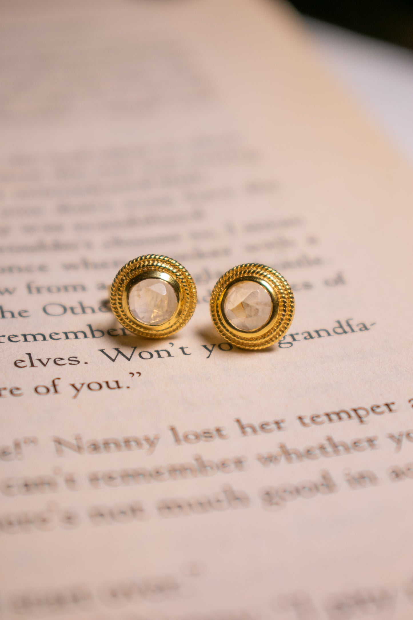 Moonstone Goddess Glow Stud Earrings, 18k Gold over Sterling Silver