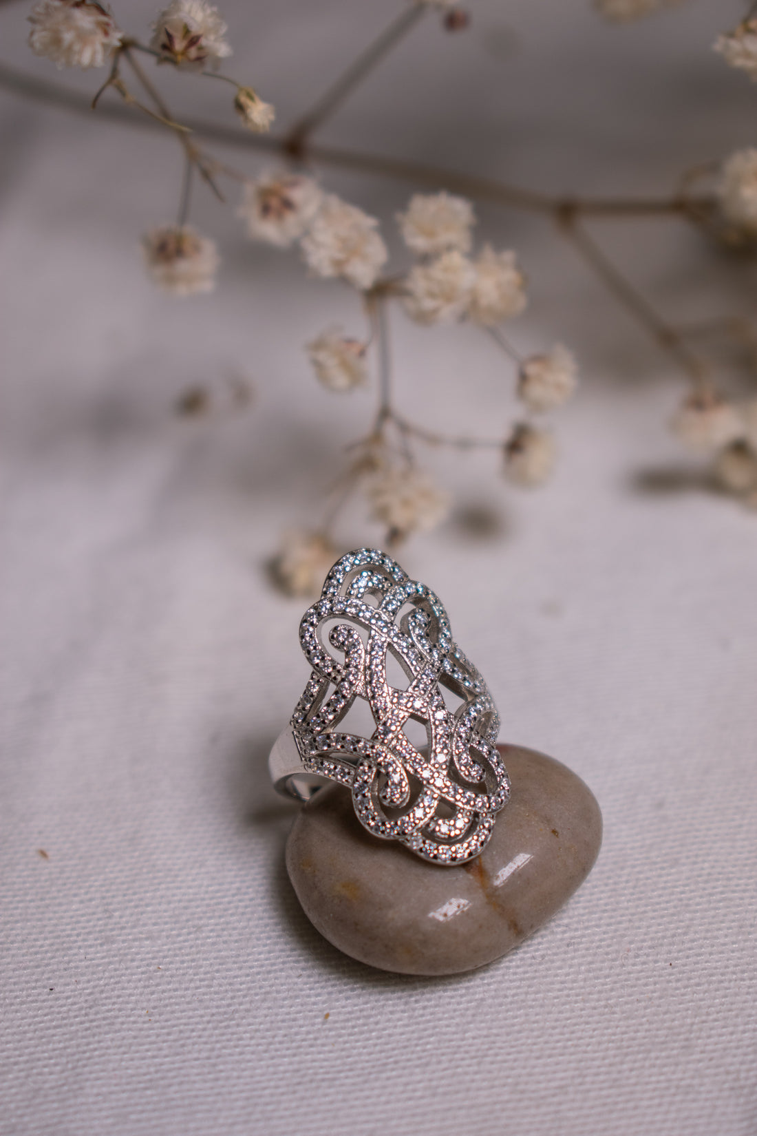 Infinite Love Adjustable Pave Ring, White Rhodium, White Topaz