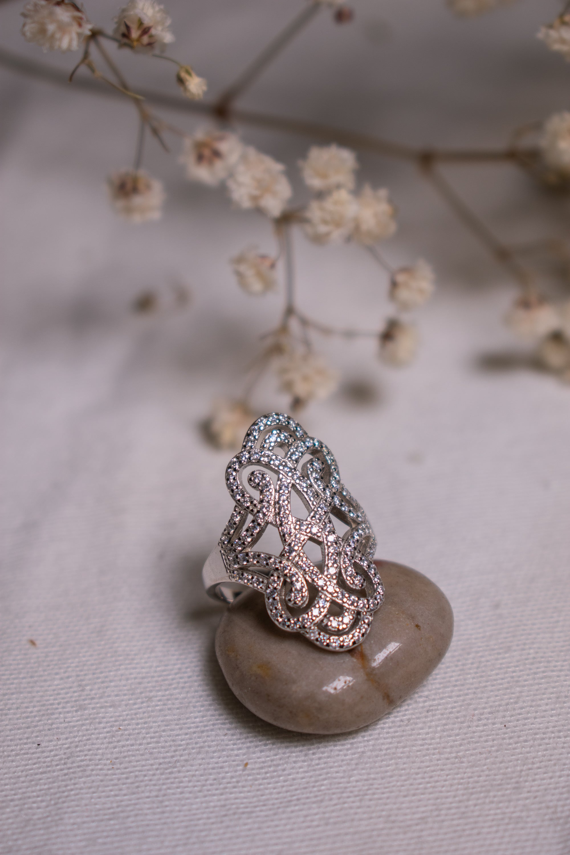 Infinite Love Adjustable Pave Ring - White Rhodium - White Topaz