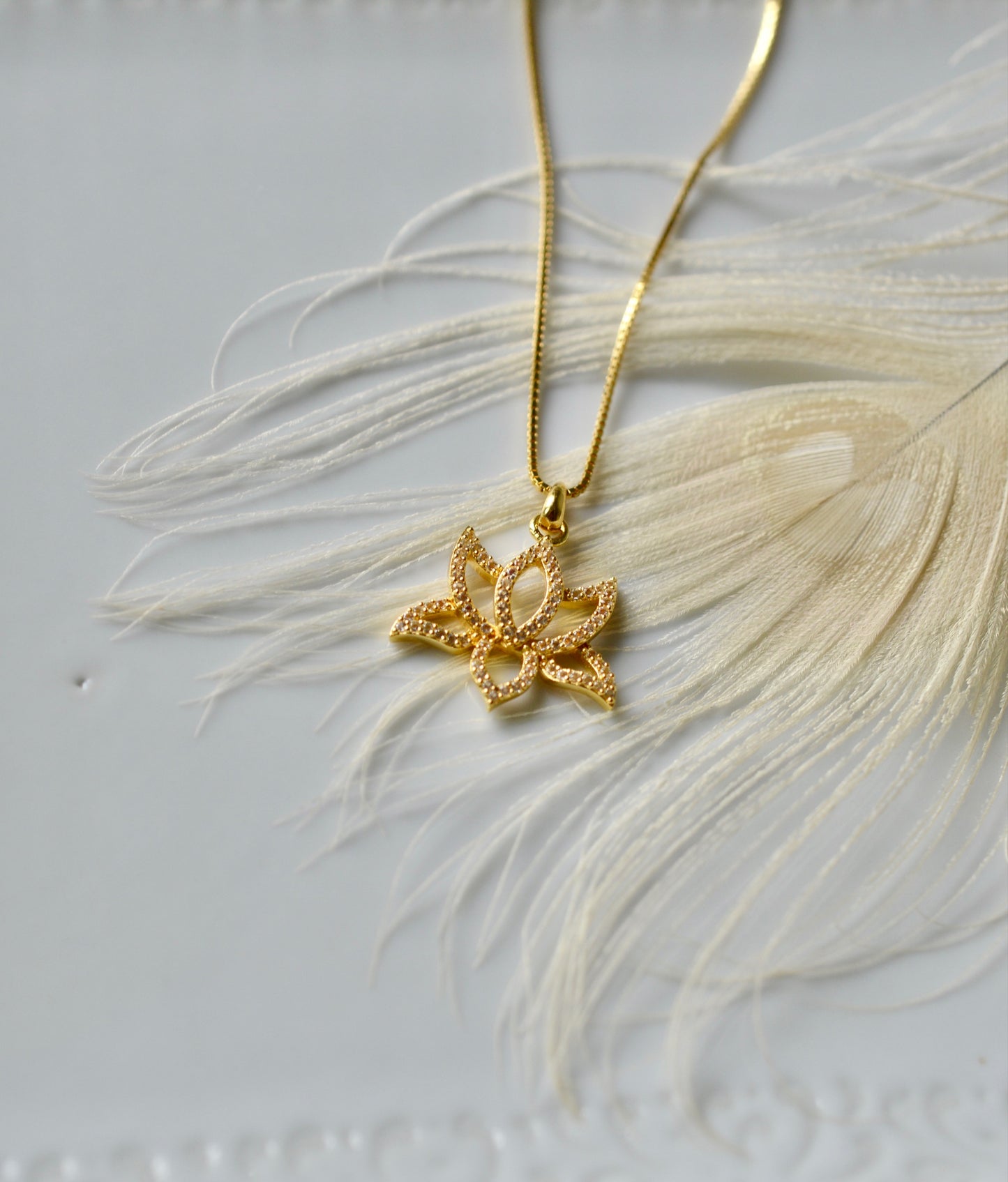 Illuminate Lotus Necklace, White Topaz Pave, 18k Gold
