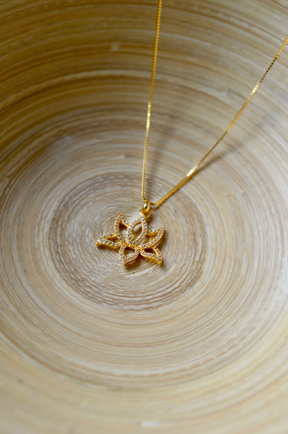 Illuminate Lotus Necklace, White Topaz Pave, 18k Gold