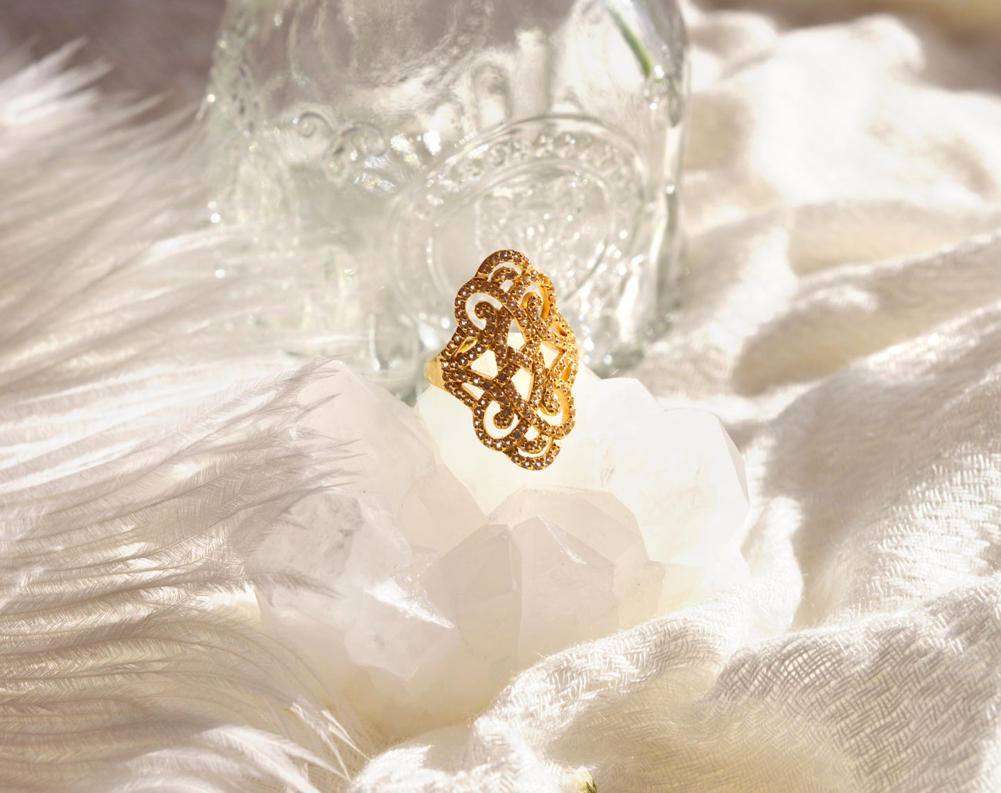 Infinite Love Pave Adjustable Ring, 18k Gold, White Topaz