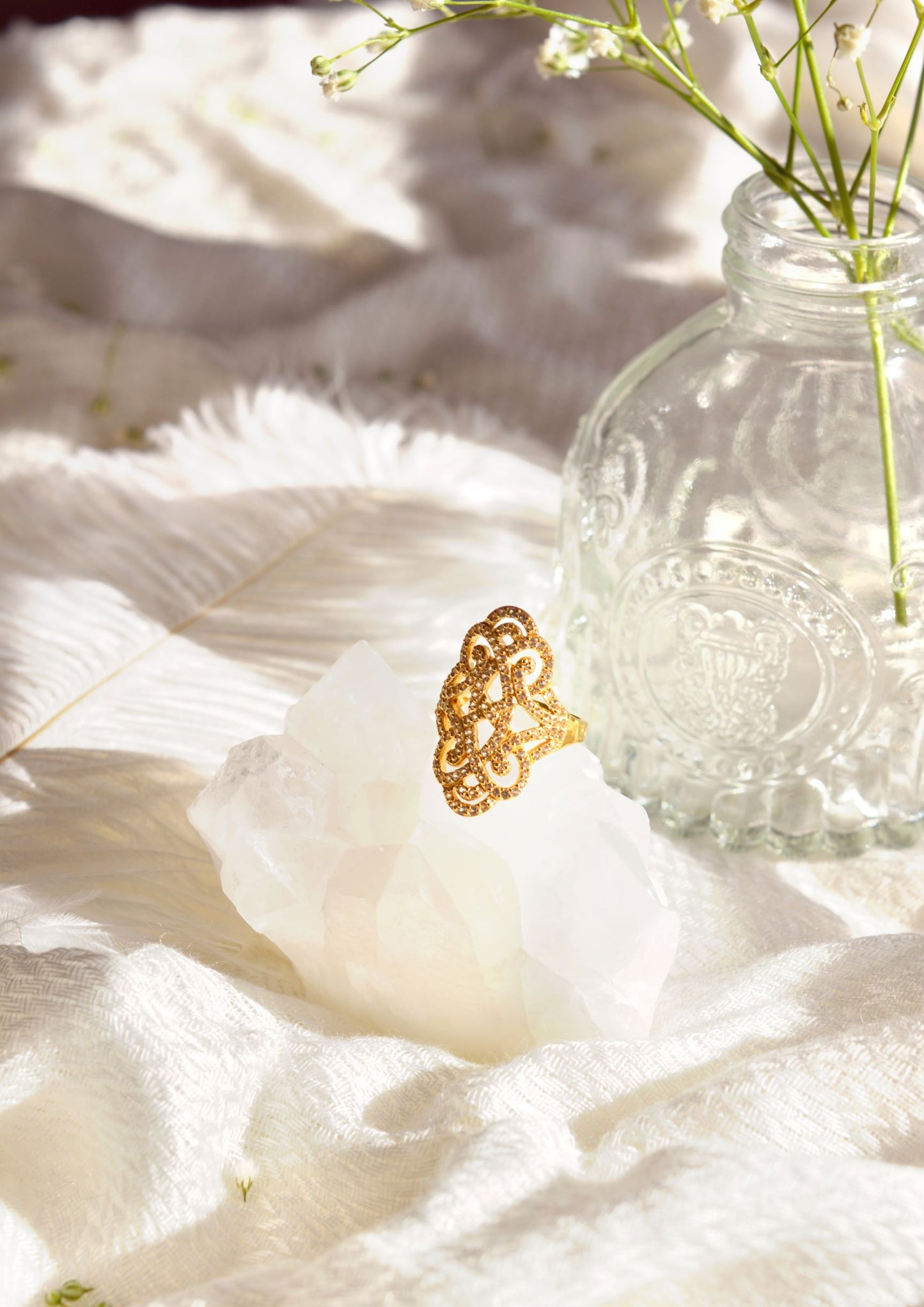 Infinite Love Pave Adjustable Ring, 18k Gold, White Topaz
