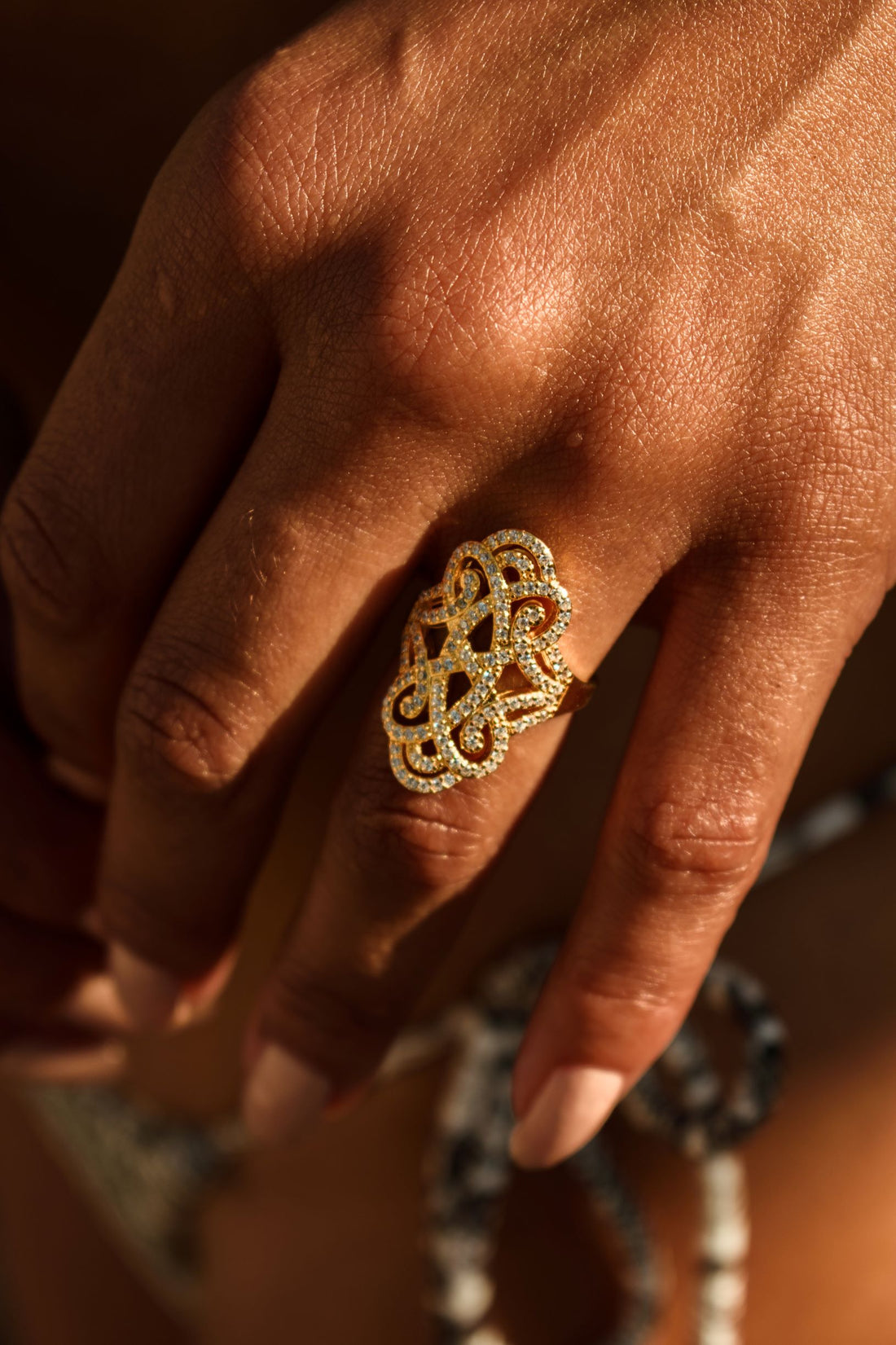 Infinite Love Pave Adjustable Ring, 18k Gold, White Topaz