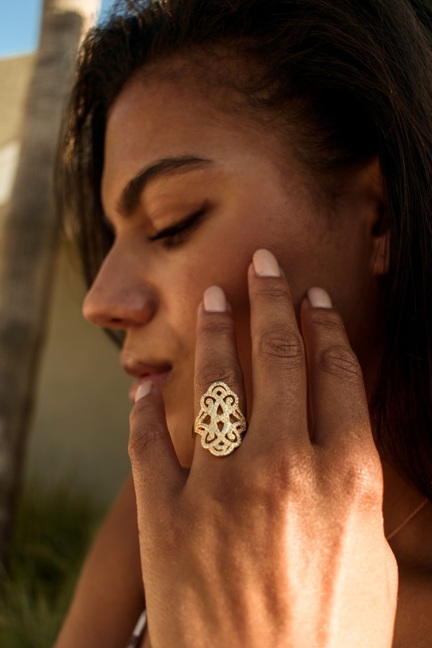 Infinite Love Pave Adjustable Ring, Rose Gold, White Topaz