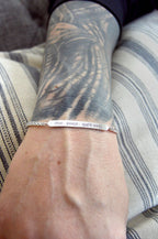 Sanskrit “May All Beings Be Happy & Free” Men’s Chain Bracelet – White Rhodium Plated Sterling Silver