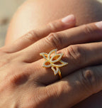 Illuminate Lotus Ring – White Topaz Pavé – 18K Gold Plated Spiritual Jewelry