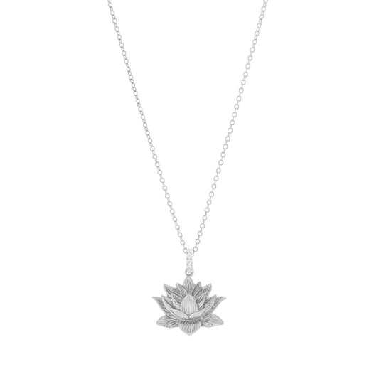 Awakened Lotus Necklace, White Rhodium