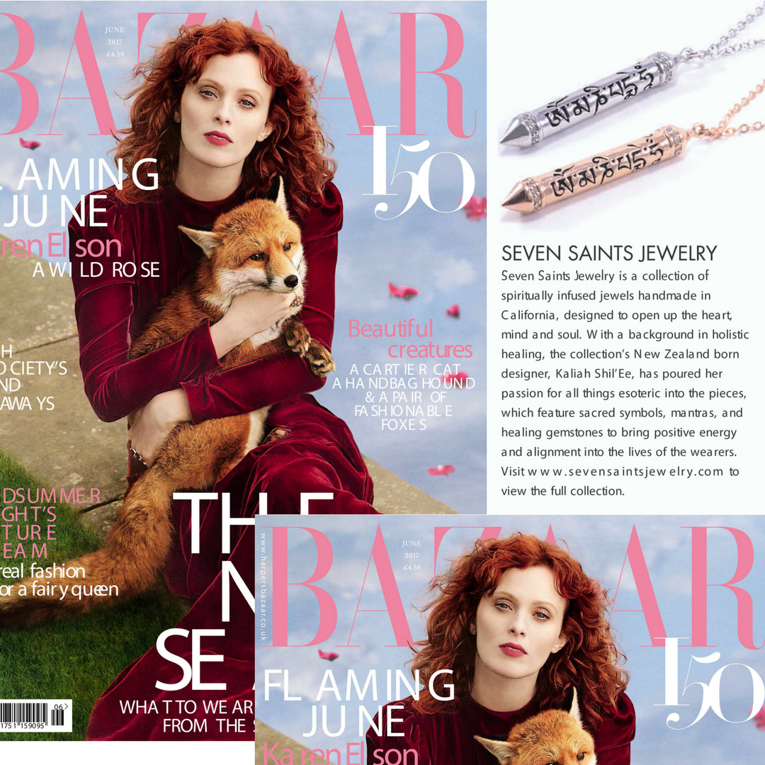 OM MANI PADME HUM 18k Gold - White Topaz Prayer Necklace - Seen in Harpers Bazaar UK