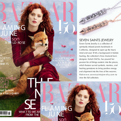 OM MANI PADME HUM 18k Gold, White Topaz Prayer Necklace, *Seen in Harper's Bazaar UK